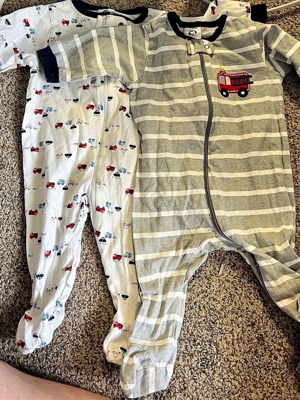 Gerber Baby Boys Fire Truck Footed Pajamas Sleepers Gray & White 0-3M